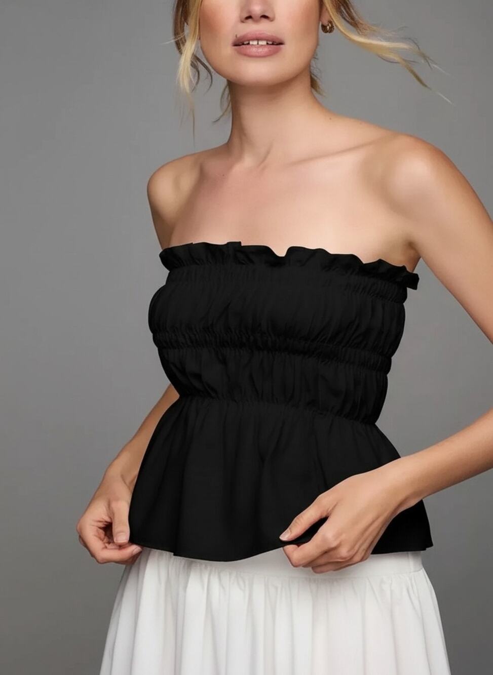 NWT Mare Mare Anthropologie Smocked Linen Tube Top Black S